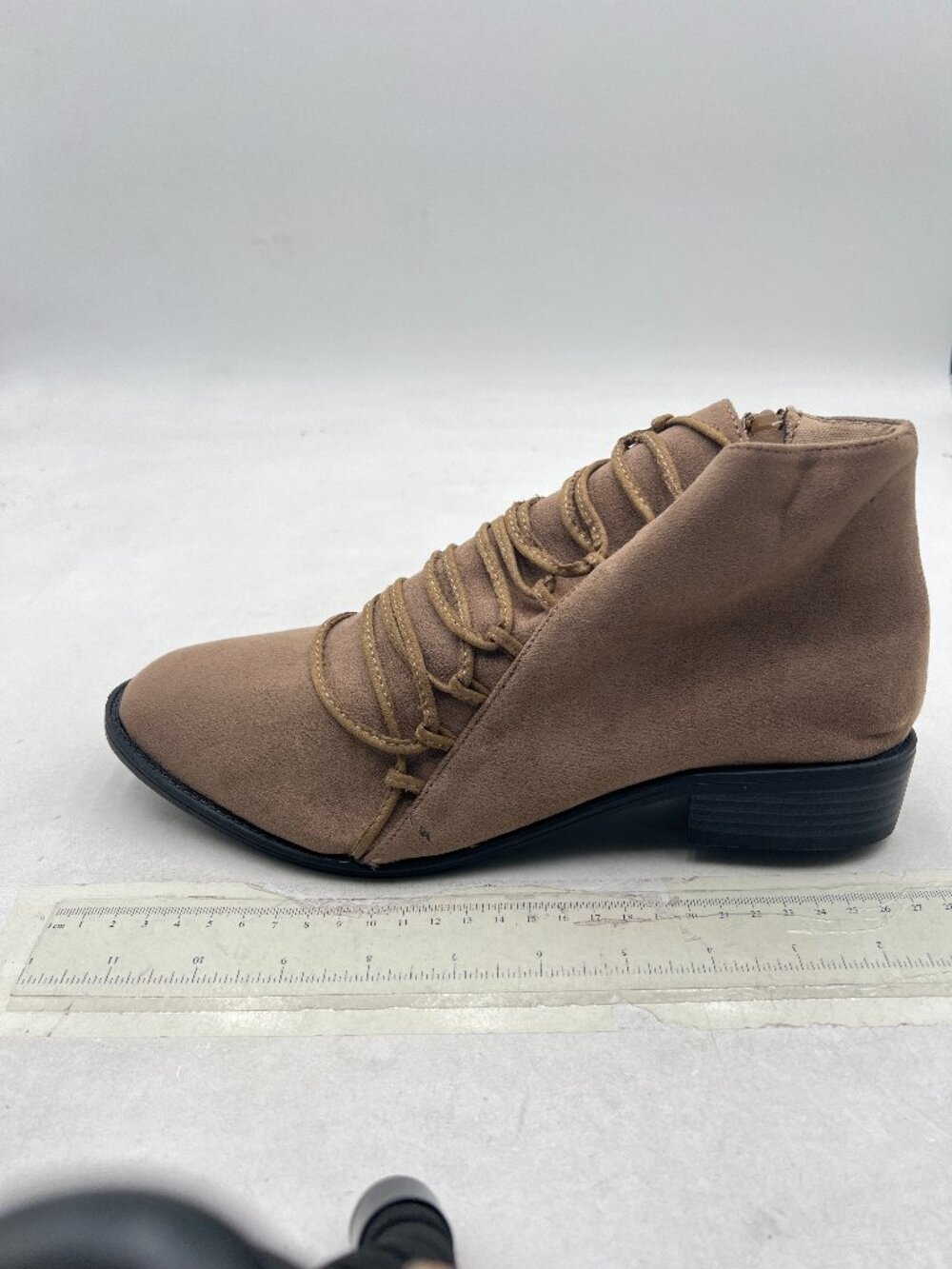 Tan Women Combat Round Toe Lace Up Block Low Heel Suede Side Zipper Ankle Boots